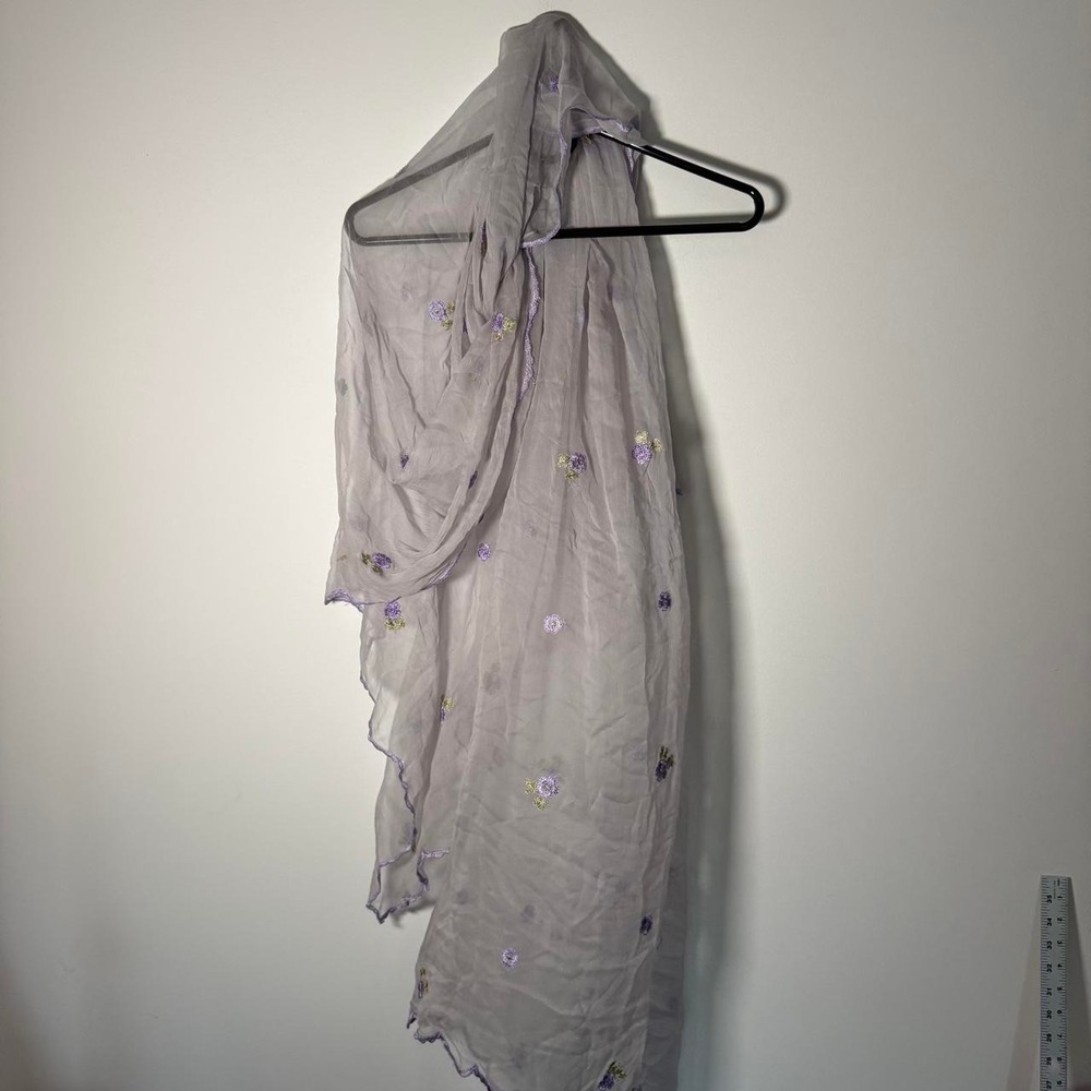lavender sheer scarf, embroidered flowers